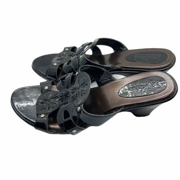 Sudini Shoes - Sudini Slide Shoes Sandals Black Slip-on Block Heel sz 9 W Comfort Studded